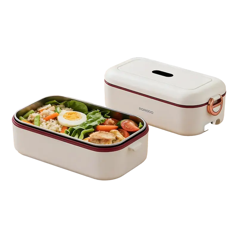 ظرف غذای برقی پرودو، لانچ باکس برقی Porodo، PDLFSTL0376WH، ظرف غذای برقی خودرو، لانچ باکس برقی 0.9 لیتری، ظرف غذای گرم‌کن برقی، لانچ باکس برقی مسافرتی، ظرف غذای برقی برای محل کار، ظرف غذای برقی استیل 304