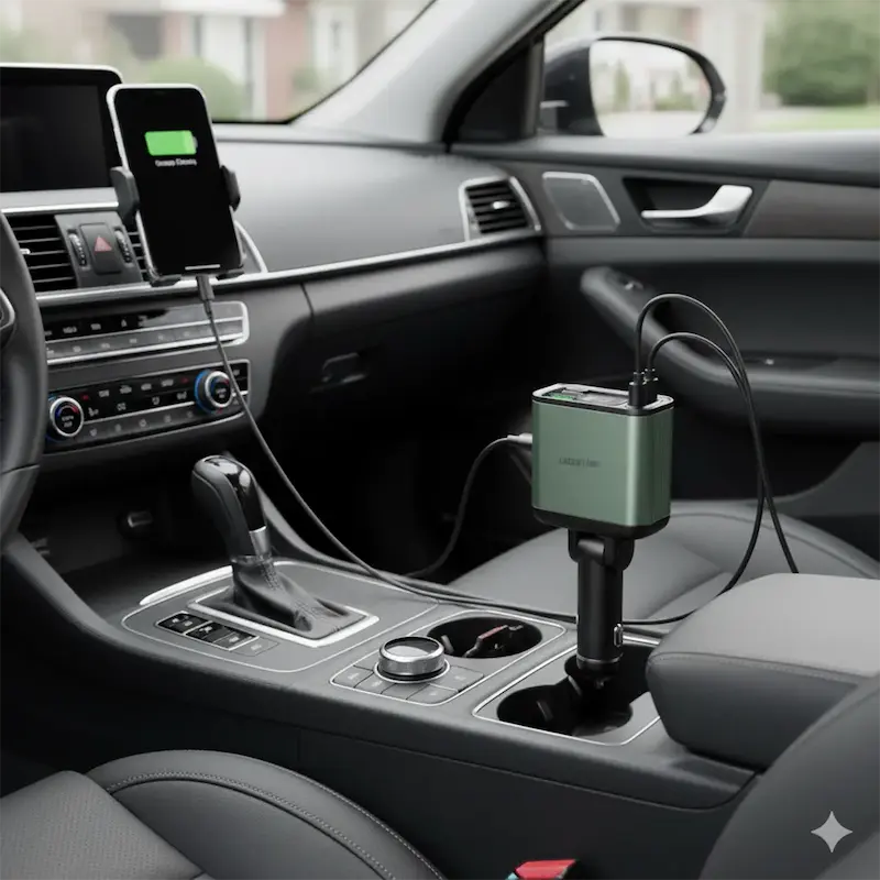 (اپن باکس )شارژر فندکی گرین لاین 90W، Green Lion Retractable Car Charger، شارژر فندکی جمع‌شونده، شارژر فندکی USB-C، شارژر سریع خودرو، شارژر ماشین با توان 90 وات GNRCC90WGN با گارانتی