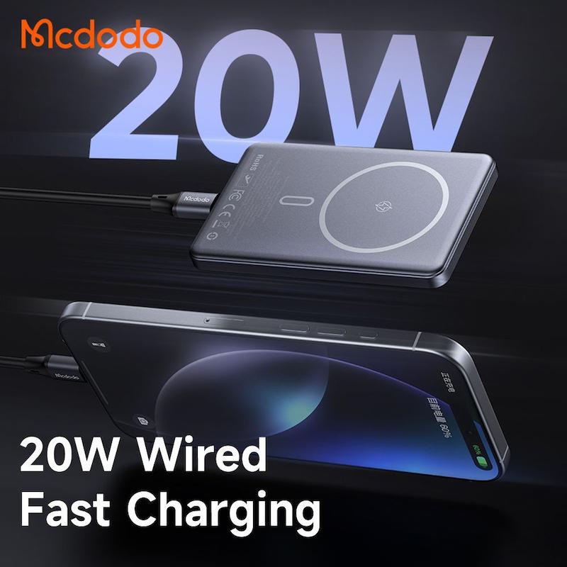 پاوربانک وایرلس مگ سیف 20وات 5000 مک دودو مدل MCDODO MC-464 بهمراه کابل شارژ  با گارانتی