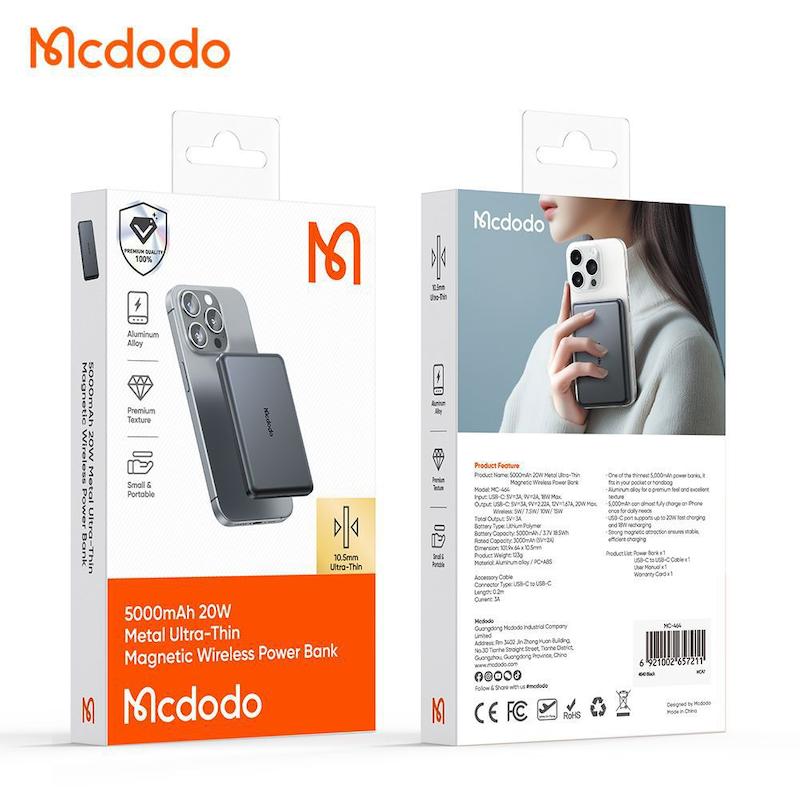 پاوربانک وایرلس مگ سیف 20وات 5000 مک دودو مدل MCDODO MC-464 بهمراه کابل شارژ  با گارانتی