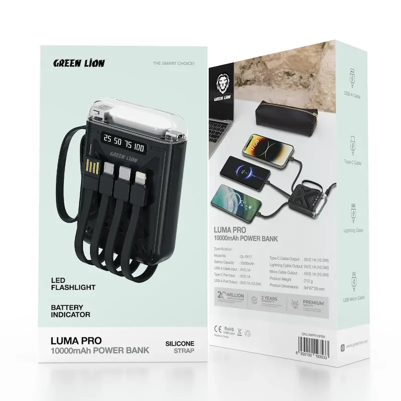 پاوربانک گرین لاین لوما 10000 به همراه چراغ قوه مدل GNLUMPR10PBK با گارانتی