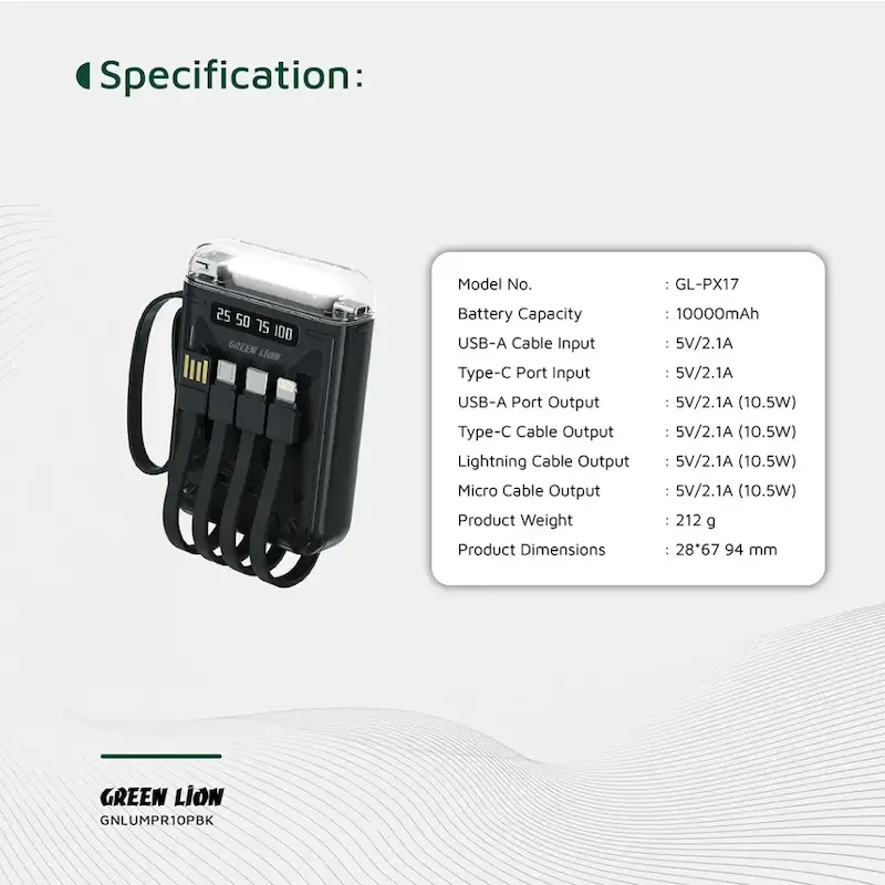 پاوربانک گرین لاین لوما 10000 به همراه چراغ قوه مدل GNLUMPR10PBK با گارانتی