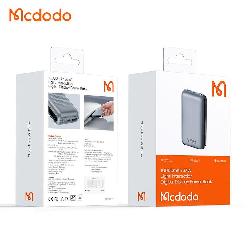 پاوربانک 33 وات ظرفیت 10000 مک دودو مدل MCDODO MC-4530 بهمراه کابل شارژ  به همراه گارانتی