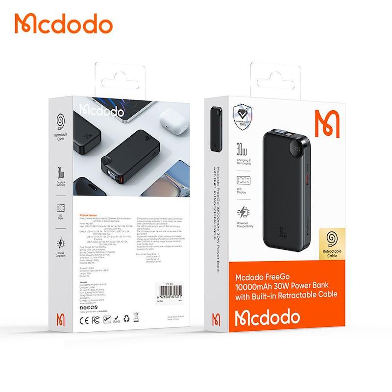 پاوربانک 30 وات ظرفیت 10000 مک دودو مدل MCDODO MC-3870 بهمراه کابل شارژ با گارانتی