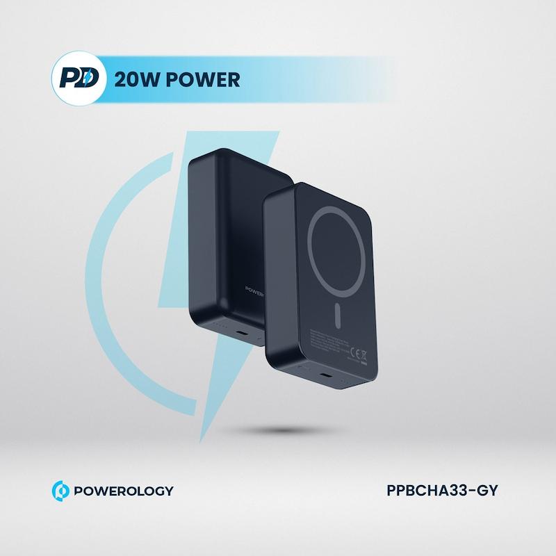 پاوربانک ۲۰۰۰۰ میلی آمپری 20 واتی وایرلس شارژ مگ سیف پاورولوژی مدل Powerology PPBCHA33