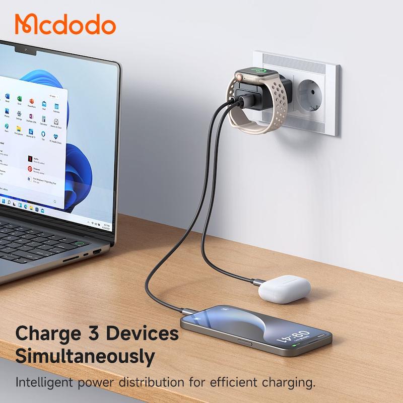 آداپتور شارژ 2پورت 30وات+شارژر وایرلس اپل واچ مک دودو مدل MCDODO CH-3700