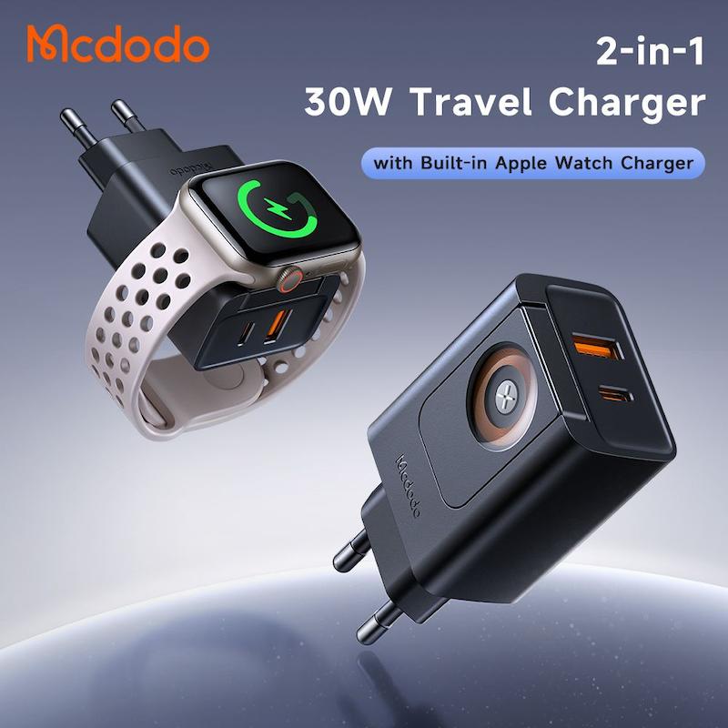 آداپتور شارژ 2پورت 30وات+شارژر وایرلس اپل واچ مک دودو مدل MCDODO CH-3700
