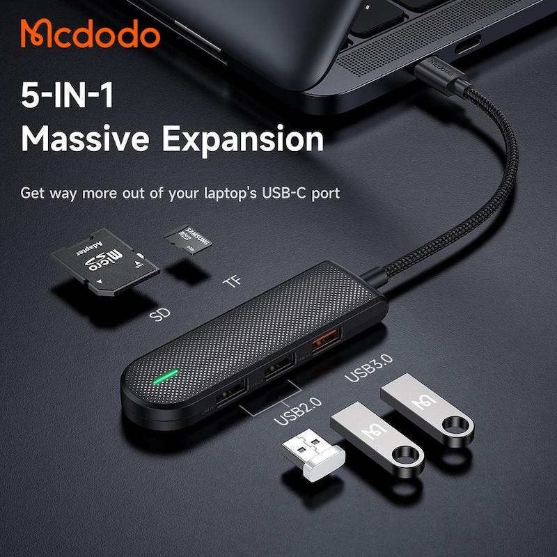 هاب و تبدیل 5 پورت مک دودو HU-143 H به همراه گارانتی MCDODO تایپ C