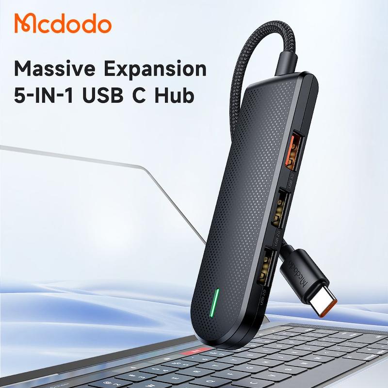 هاب و تبدیل 5 پورت مک دودو HU-143 H به همراه گارانتی MCDODO تایپ C