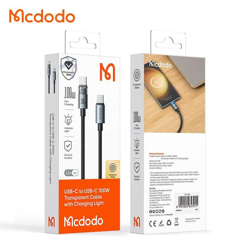کابل فست شارژ تایپ سی به تایپ سی 100  وات  1.2 متری  مک دودو مدل CA-558 با گارانتی  MCDODO