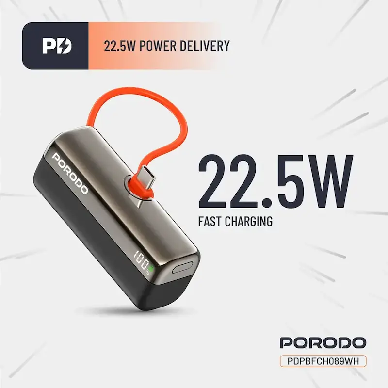 پاوربانک 5000 میلی آمپر پرودو مدل PDBFCH089BK PORODO با گارانتی