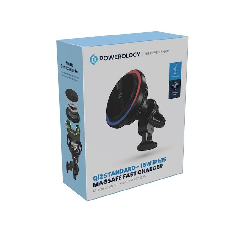 شارژر هولدر مگ سیف خودرو Powerology Qi2 15W MagSafe مدل  P15WMCPR با گارانتی