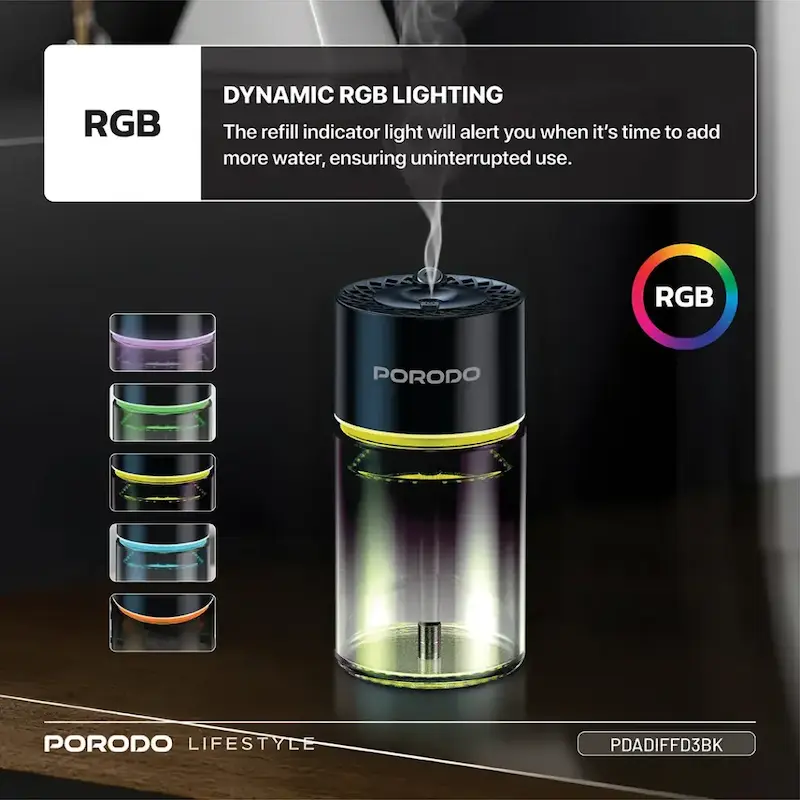 خوشبوکننده هوشمند هوا پرودو، Porodo Valencia، Porodo Aroma Diffuser، PDADIFFD3BK، دیفیوزر هوشمند، خوشبوکننده هوا خانگی