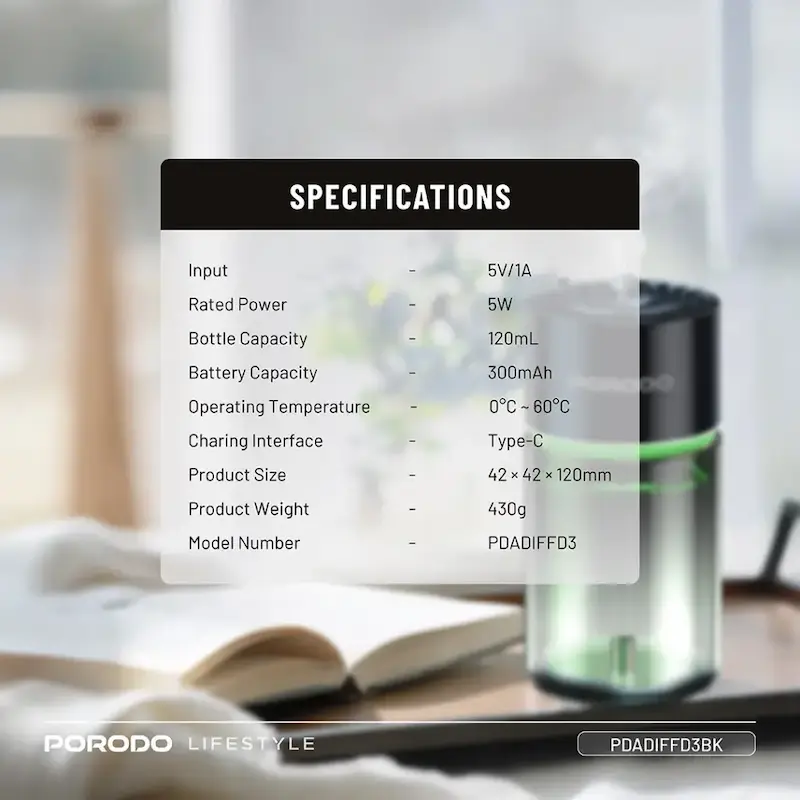 خوشبوکننده هوشمند هوا پرودو، Porodo Valencia، Porodo Aroma Diffuser، PDADIFFD3BK، دیفیوزر هوشمند، خوشبوکننده هوا خانگی