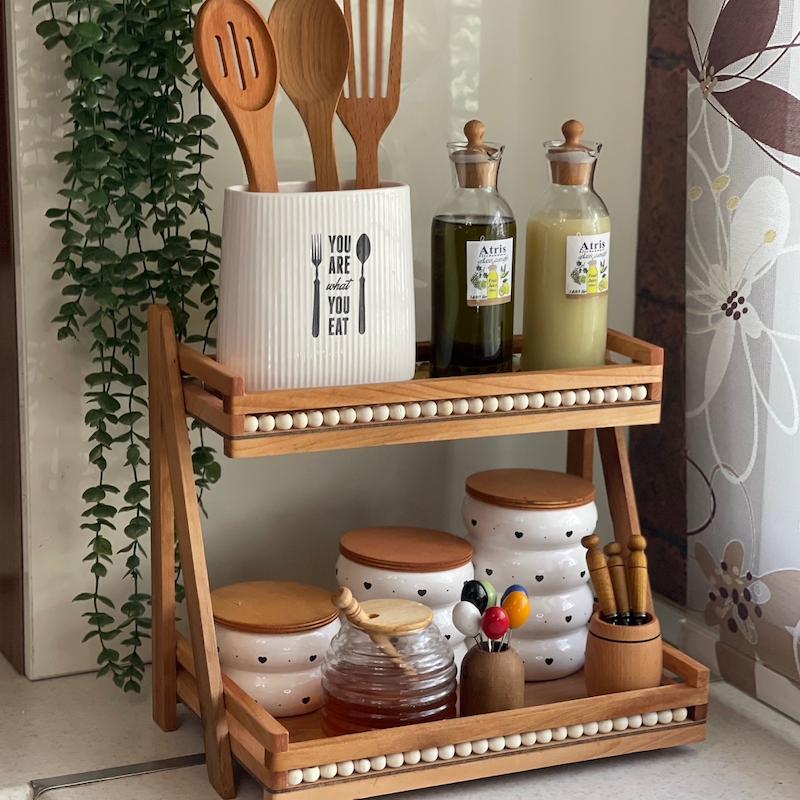 استند دوطبقه چوبی