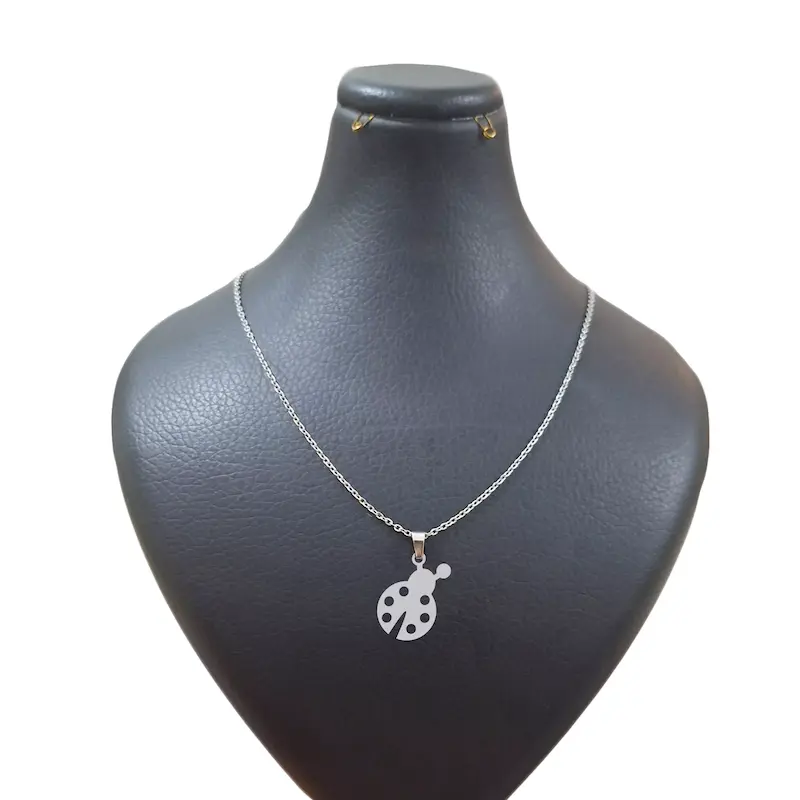 تصویر گردنبند هایکا طرح کفش دوزک کد g.ha57 رنگ نقره ای از روبرو