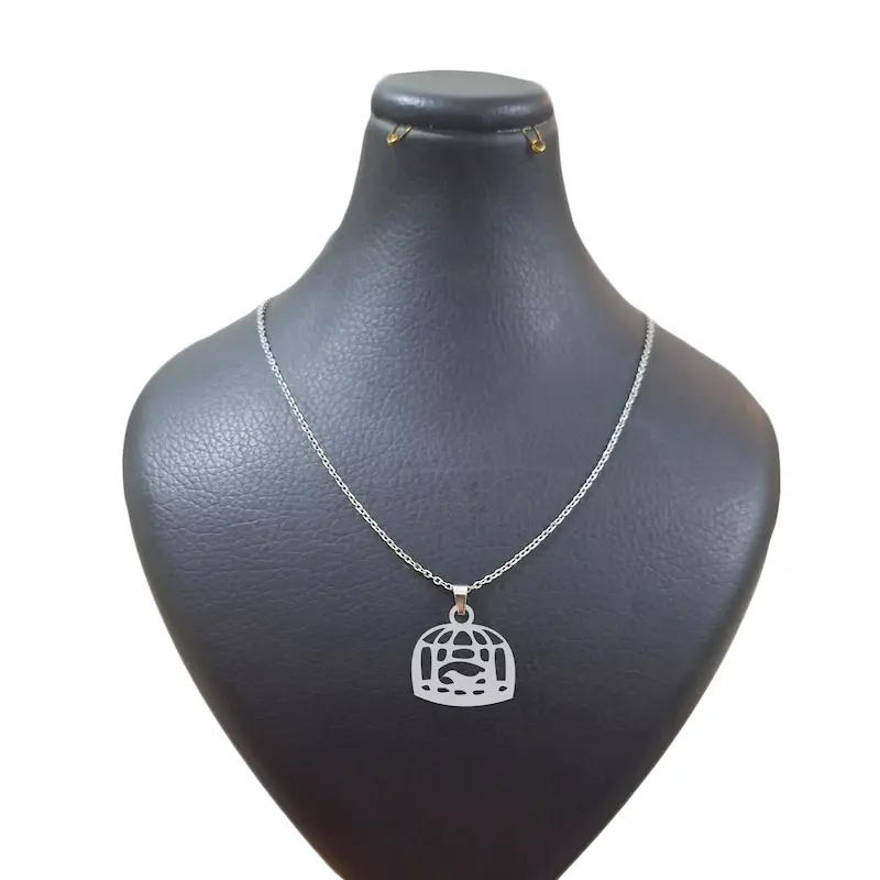 تصویر گردنبند هایکا طرح مرغ آمین کد g.ha118 رنگ نقره ای از روبرو