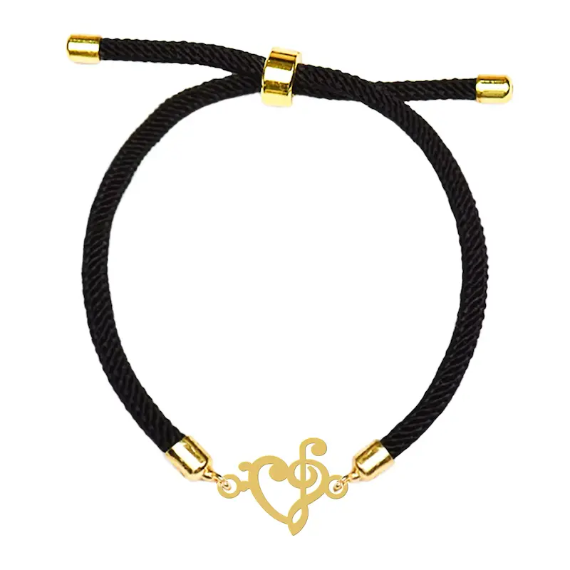 دستبند آسانسوری نقره و بدل هایکا طرح قلب و نت موسیقی کد da.ha 46