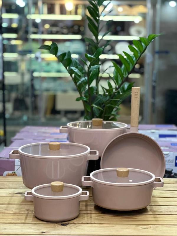 سرویس قابلمه ۹ پارچه نئو فلیم فیکا رنگ رزگلد