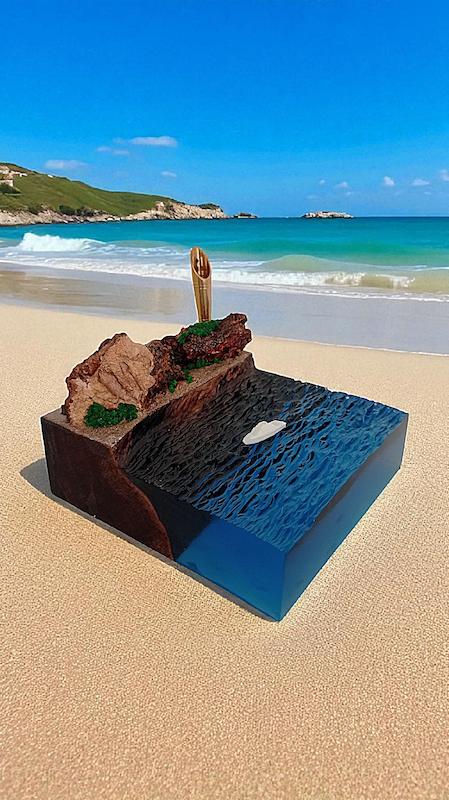 جا خودکاری رزین و چوب ساحل دریا و قایق گردشگری 