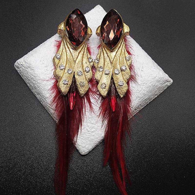 گوشواره پاپیه ماشه پر طاووس 