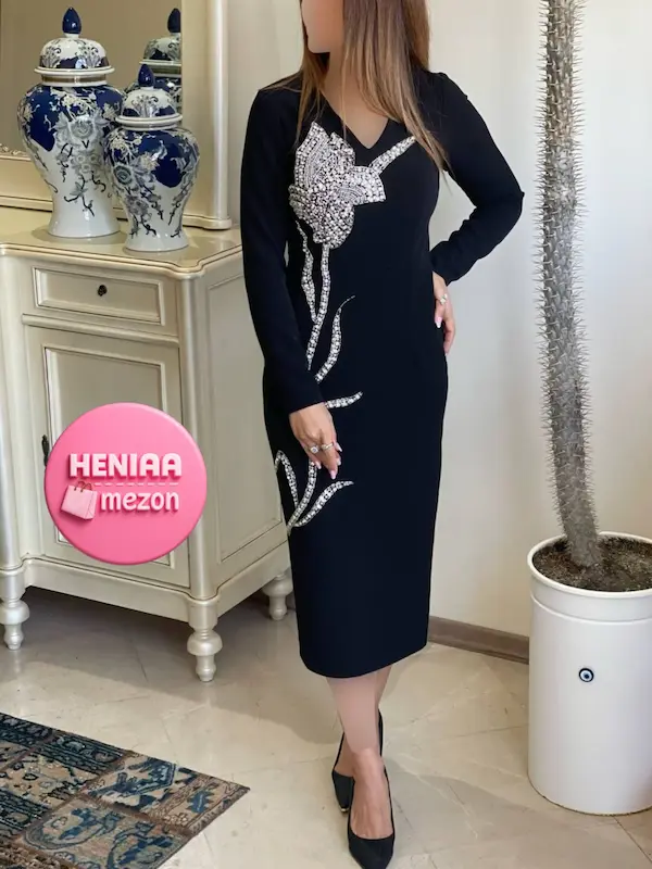 پیراهن شب گل ارکیده شاخ و برگ کد محصول 1078