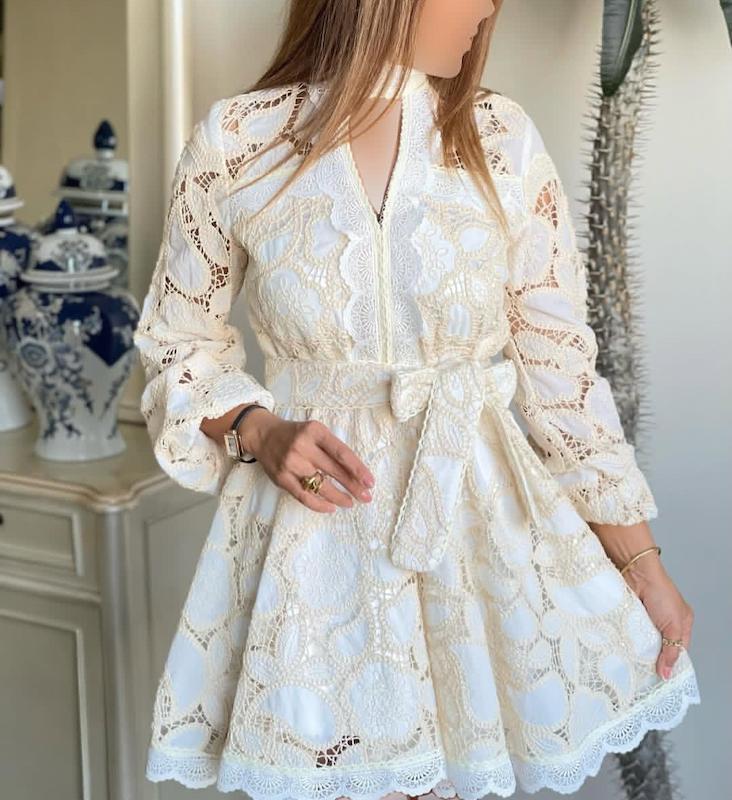 پیراهن دانتل قیطون کرم سفید