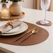 ست زیر بشقابی چرم دفرمه قهوه ای آستردار