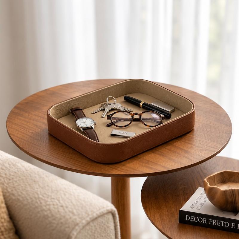 سینی رومیزی چرم قهوه ای | ارگانایزر میز