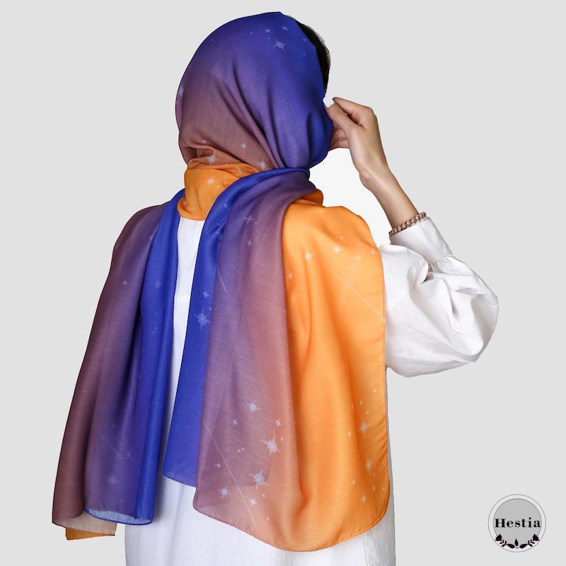 شال کهکشانی سورمه ای نارنجی