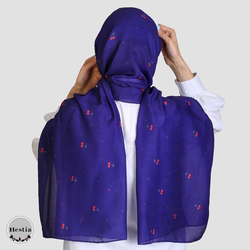 شال آلبالو با زمینه سورمه ای