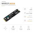 حافظه SSD مدل HIKSEMI WAVE(P) ظرفیت 256GB در نمای زاویه‌دار، همراه با مشخصات فنی شامل PCIe 3.0 NVMe، سرعت خواندن تا 2280 MB/s و سرعت نوشتن تا 1000 MB/s روی پس‌زمینه سفید.