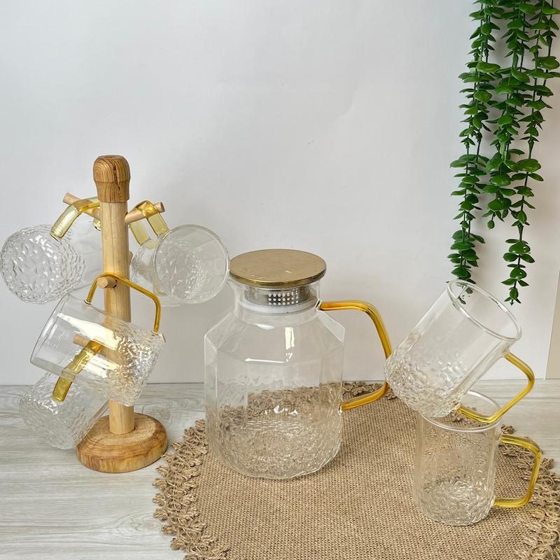 ست پارچ ولیوان پیرکس 8 پارچه دسته طلایی 