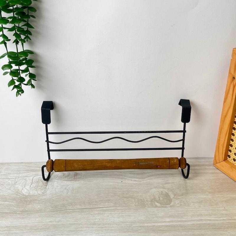آویز فلزی حوله کابینتی مشکی چوبی
