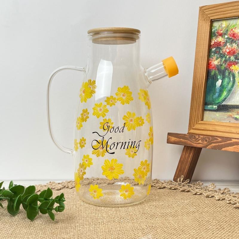  روغن ریز پیرکس 1 لیتری درب بامبو طرح بابونه زرد