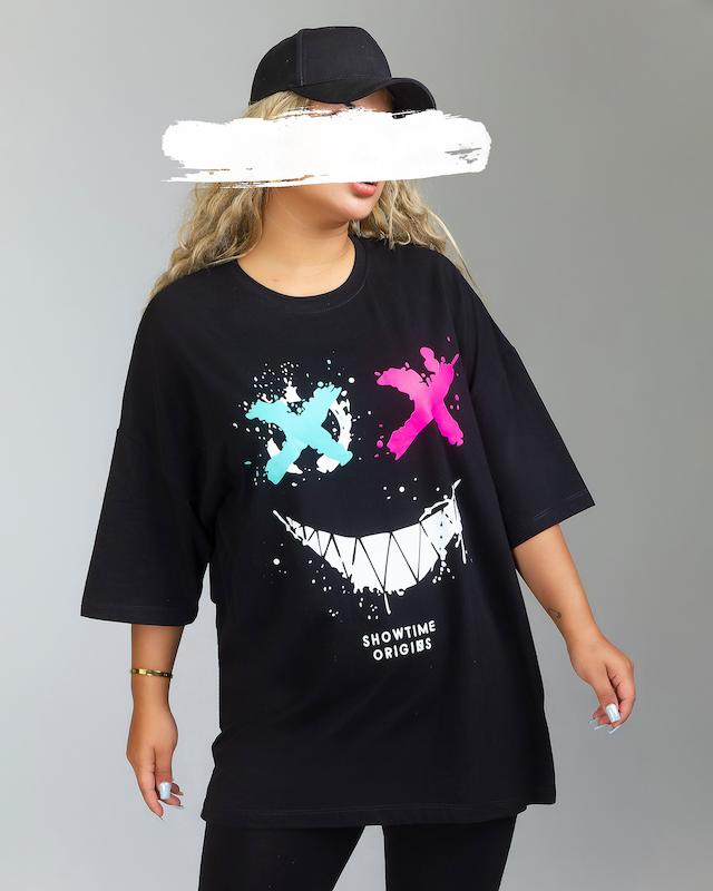 تیشرت لانگ طرح لبخند ملیح