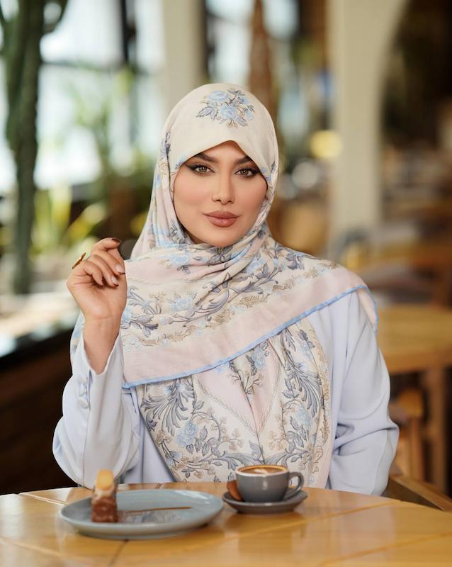 روسری کشمیر نخ صورتی آبی