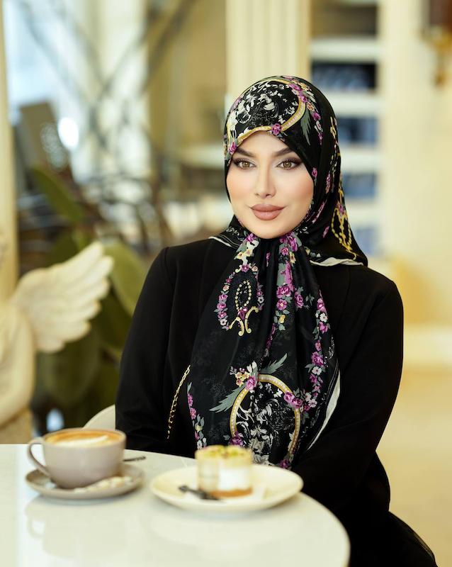 روسری حریرنخ _ مشکی صورتی