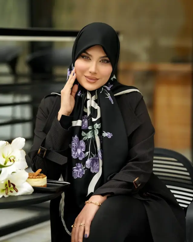 روسری ابریشم توییل وارداتی _مشکی ۲