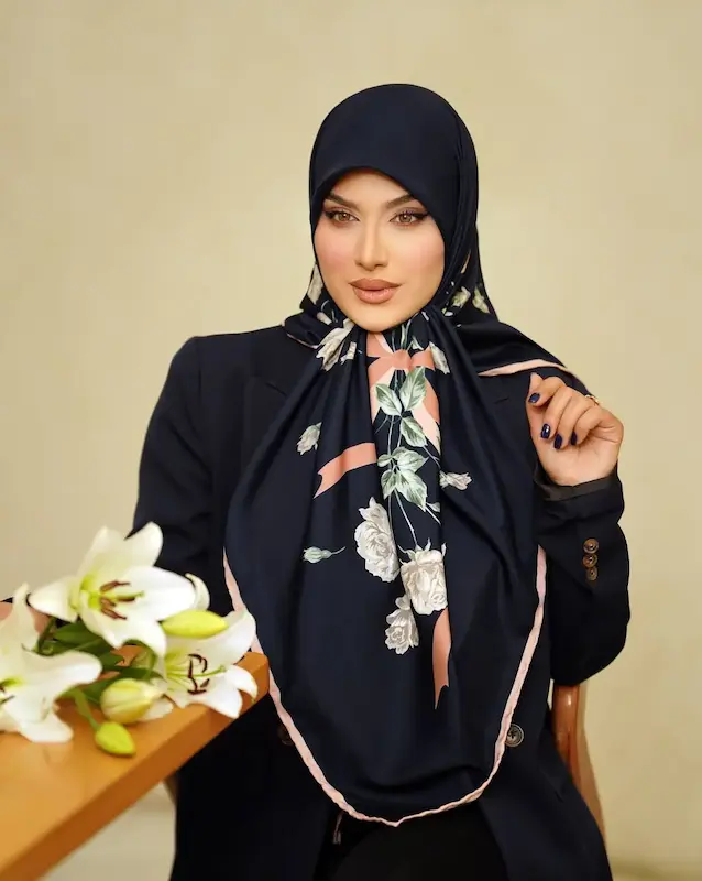 روسری ابریشم توییل وارداتی _سورمه ای۲