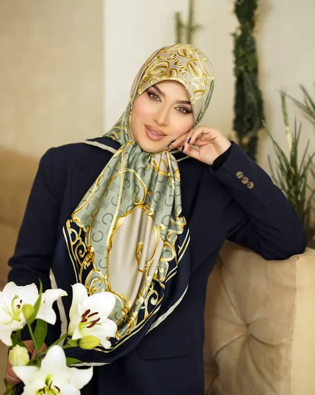 روسری ابریشم توییل وارداتی _ سبز طلایی