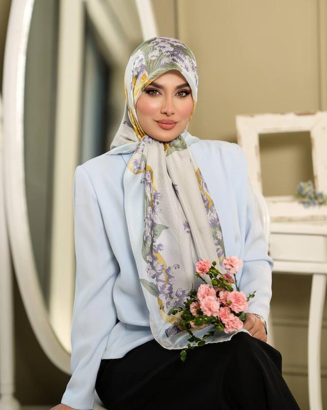 روسری کتان نخ وارداتی _ آبی سنگی