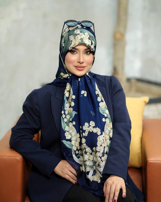 روسری کتان نخ وارداتی _ سورمه ای