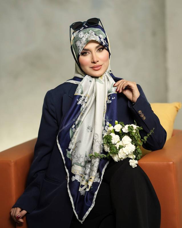 روسری کتان نخ وارداتی _ سنگی سورمه ای