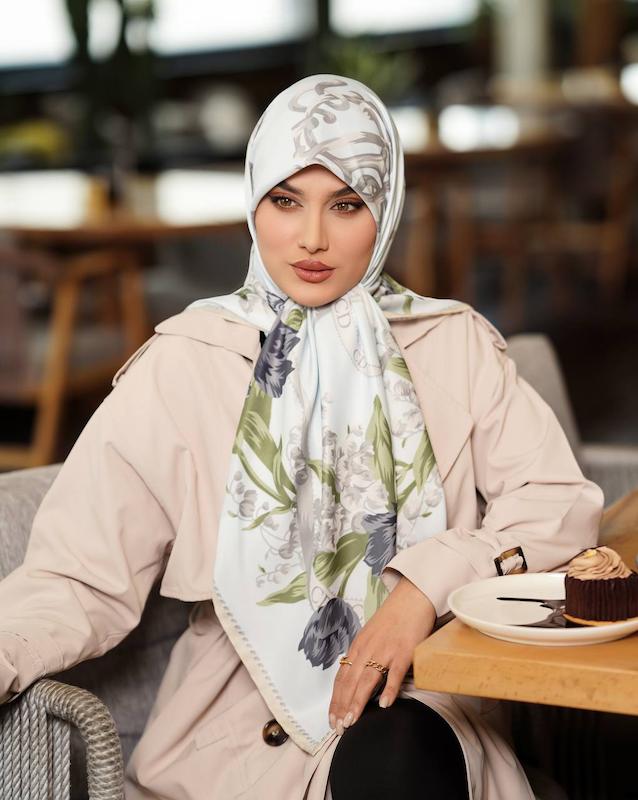 روسری ابریشم توییل وارداتی _لاله آبی
