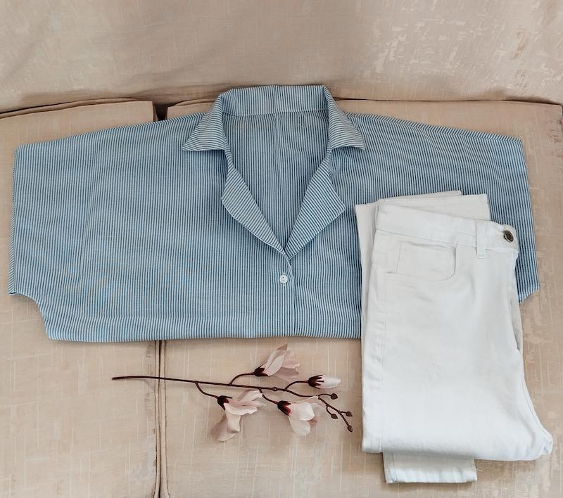 شومیز کراپ راه راه یقه انگلیسی کد 403045