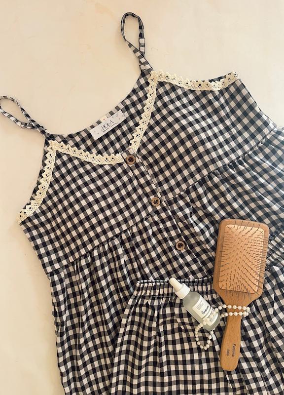 لباس خواب سه تکه چهارخانه مشکی