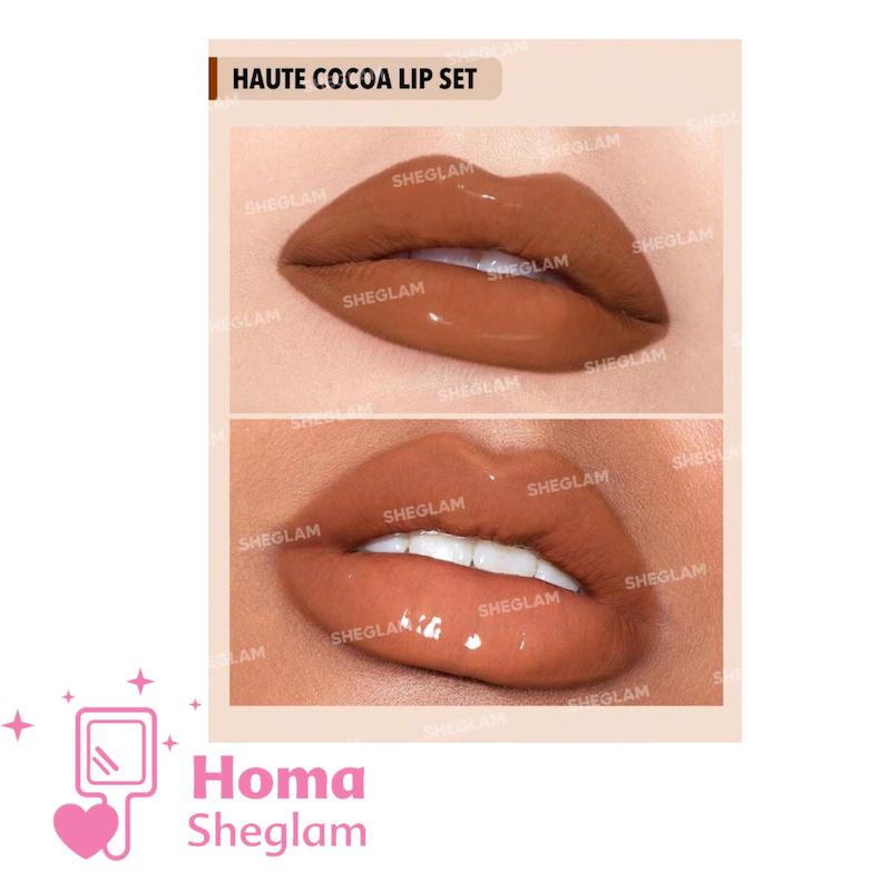 ست خط لب و رژلب مایع و لیپ گلاس  دو سر شیگلم  ۳ در یک رنگ Haute cocoa 