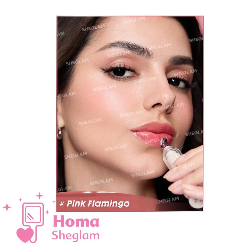 لیپ گلاس حجم دهنده شیگلم طرح آمپولی رنگ pink flamingo