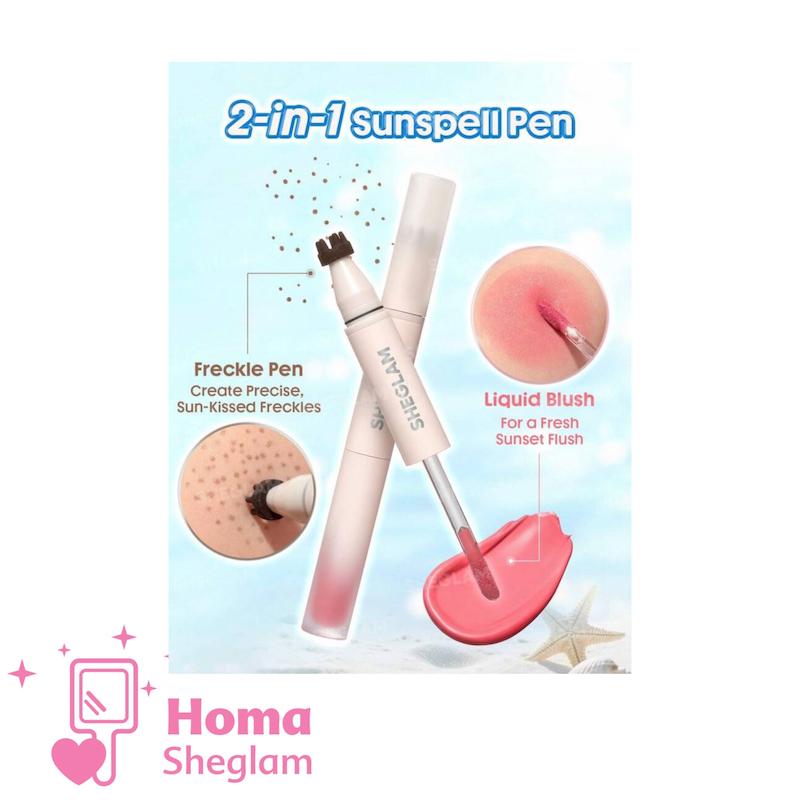 رژگونه مایع و قلم کک‌ومک شیگلم رنگ Hush Hush  مدل  SHEGLAM Sunspell Freckle & Flush Pen